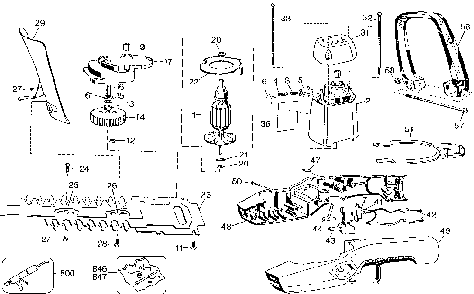 Exploded Diagram A Diagram and Parts List for TR250-04 Type 1 Black and Decker Hedge Trimmer
